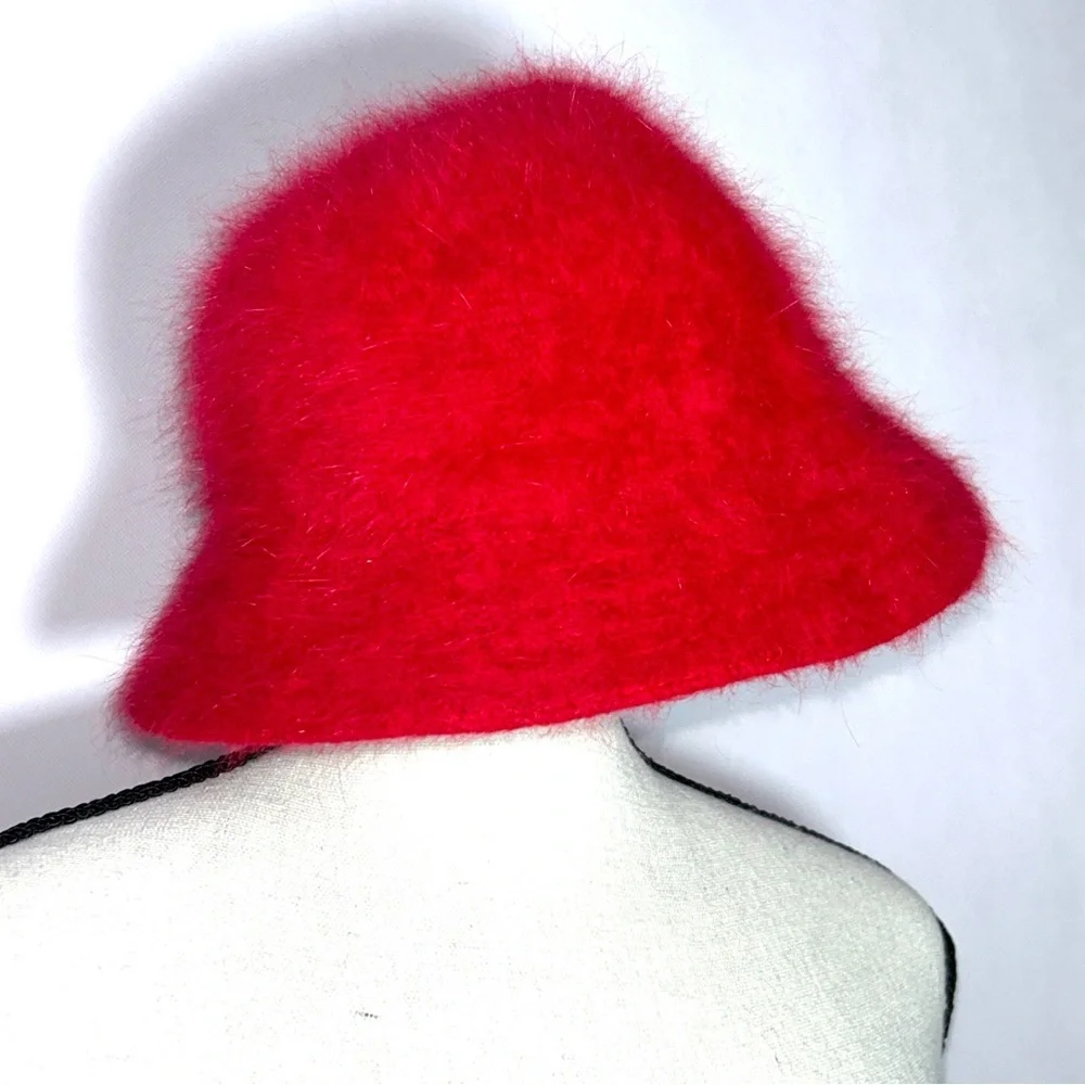 David & Young Angora Elegant Red Women's Winter Warm‎ Bucket Hat OS